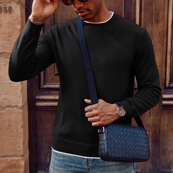 Mens‎ Crewneck Dress Sweater Slim Fit Lightweight Wool Blend Knitted Sweaters - Picture 3 of 5